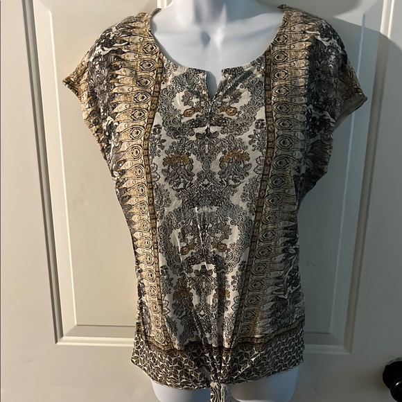 Lucky Brand Tops - Lucky Brand Silver Cap Sleeve Tie Front Blouse
